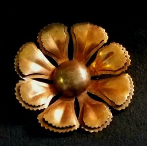Brooch Copper Pin 2.25" Clrcle Flower
